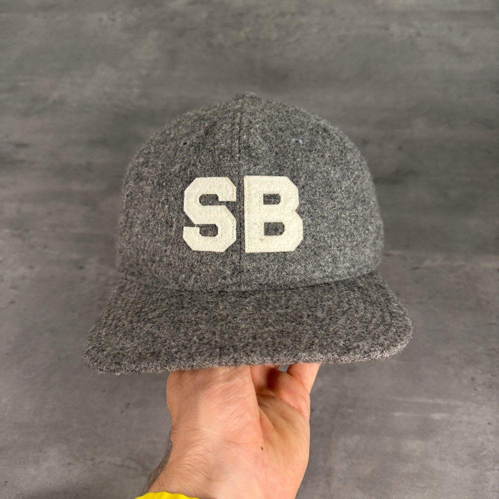 Nike SB Hat Mens Grey Wool Blend Brown Leather Strapback Skateboard Cap Green UV - Picture 2 of 9